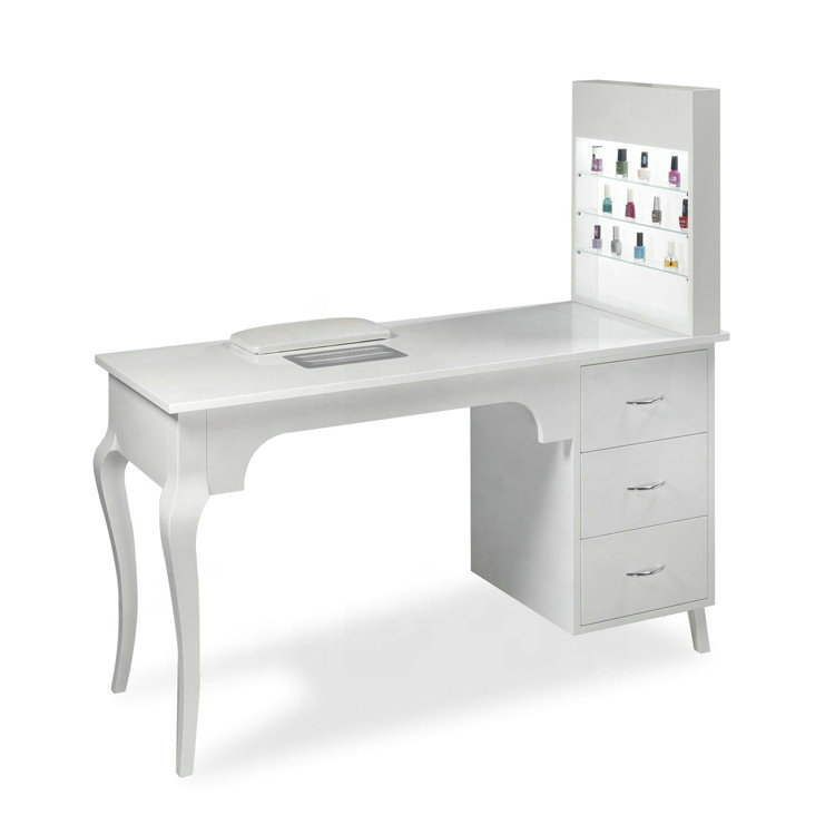 Wholesale wood white beauty salon desk nail station manicure table with cabinet