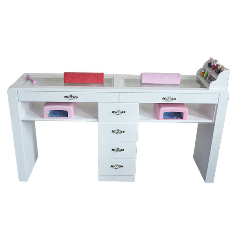 Double white nail desks manicure tables nail bar stations salon furniture