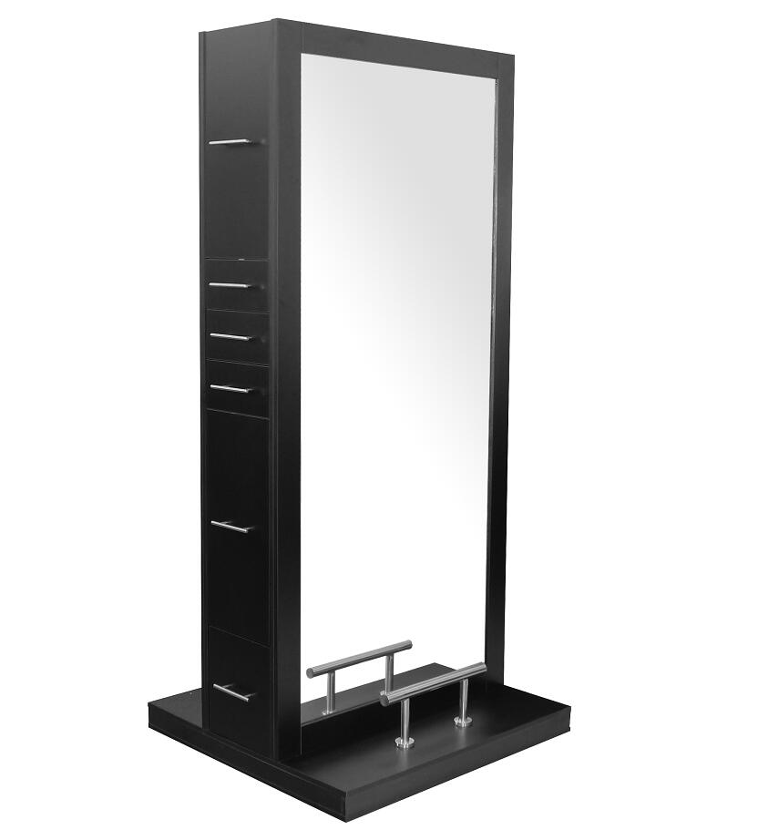 Double sided salon cabinet barber mirror styling station with led light