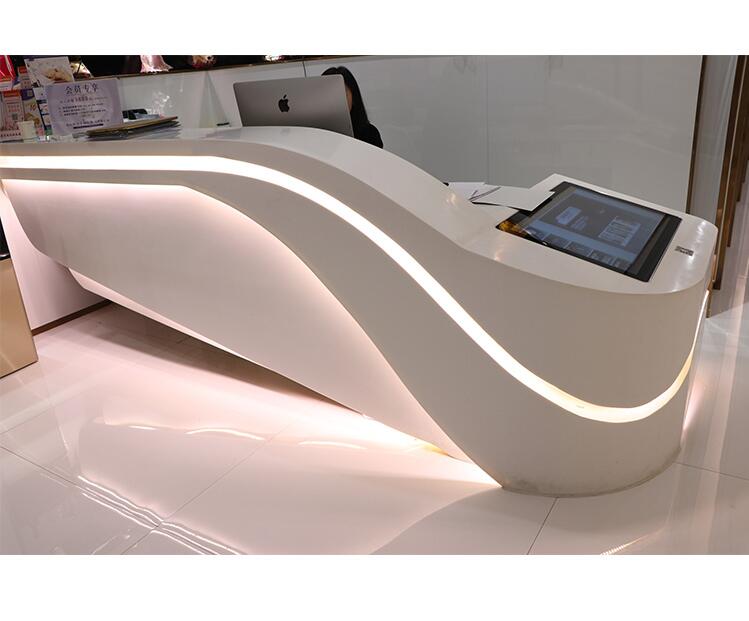 Custom hotel spa nail reception station LED front desk beauty table checkout counter salon furniture