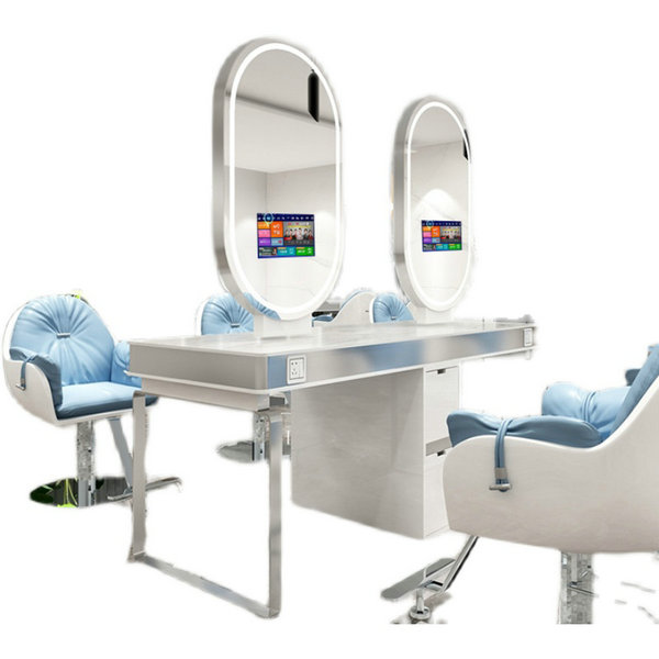 Barber Smart TV Bedroom Makeup Vanity Lighted Standing Mirror Glass Salon Beauty Styling Station Dressing Table