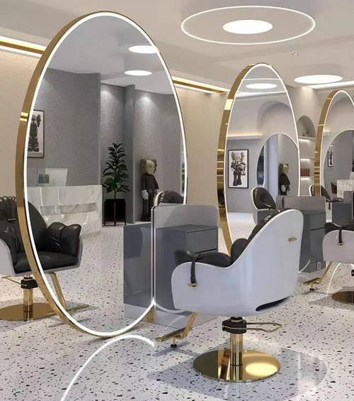 Stainless Steel Styling Stations Mirror Station With LED Custom with chair Salon chair